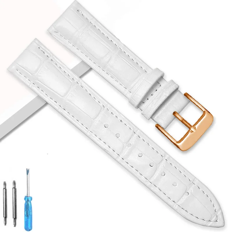Premium Genuine Leather Watchband Strap with Steel Pin Buckle - High-Quality Wrist Bracelet with Tool Included