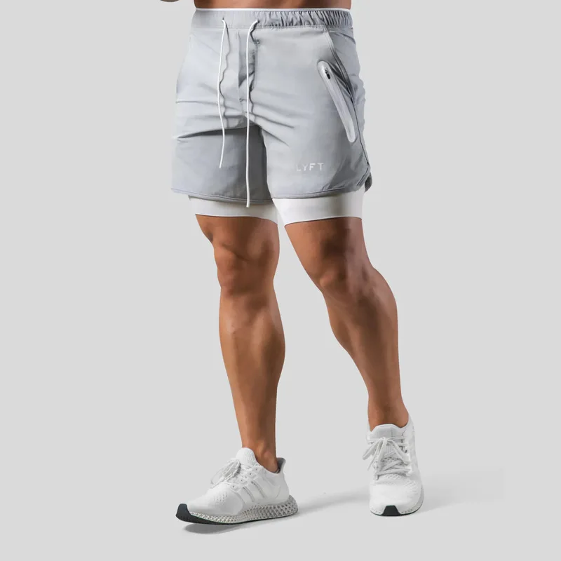 Sports casual shorts, double layered fake two-piece basketball fitness sweat wicking quick drying gym shorts