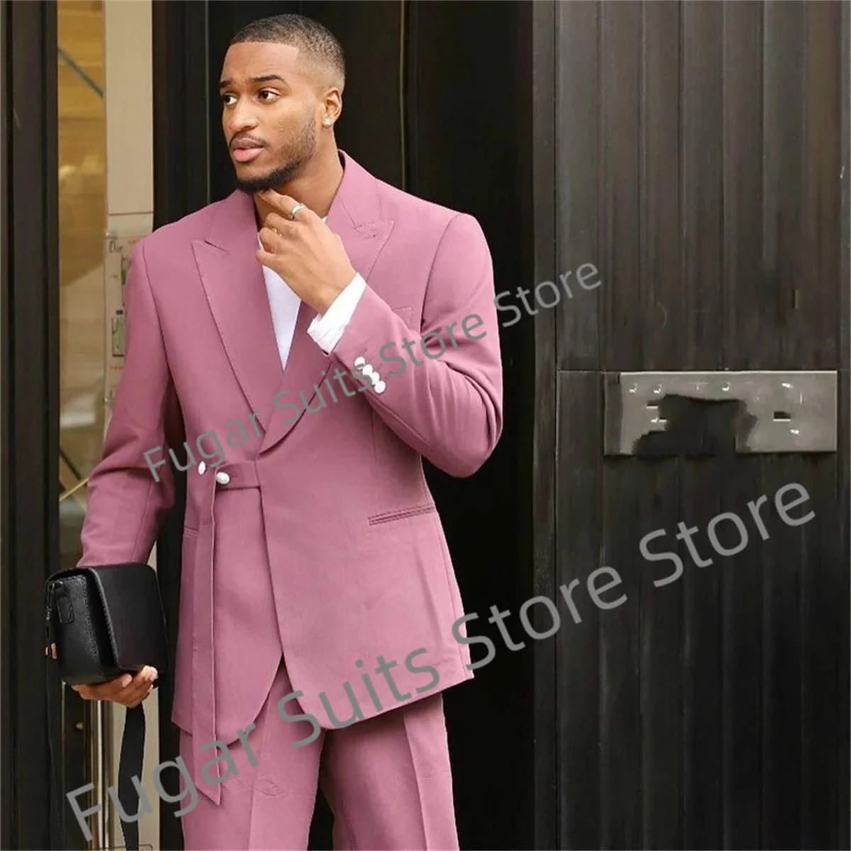 Fashion Trend Pink Wedding Men Suits Slim Fit Peak Lapel Groom Formal Tuxedos 2 Pieces Sets Casual Male Blazer Ternos Mascuion
