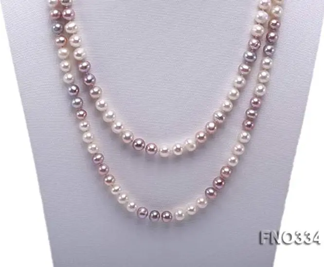 

Unique Pearl Long Necklace Classical 7-8 mm Multicolor Natural Freshwater Cultured Pearl Freshwater Pearl Necklace 120cm