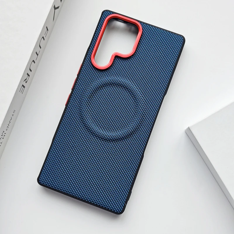 Luxury Magnetic Soft TPU & Nylon Woven Leather Back Case - Anti-Fingerprint Cover