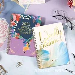 Carnet de croquis avec calendrier à feuilles mobiles A5, carnet de croquis épais, carnet de notes à bobine d'or, planificateur, Agenda, papeterie scolaire, 2022 