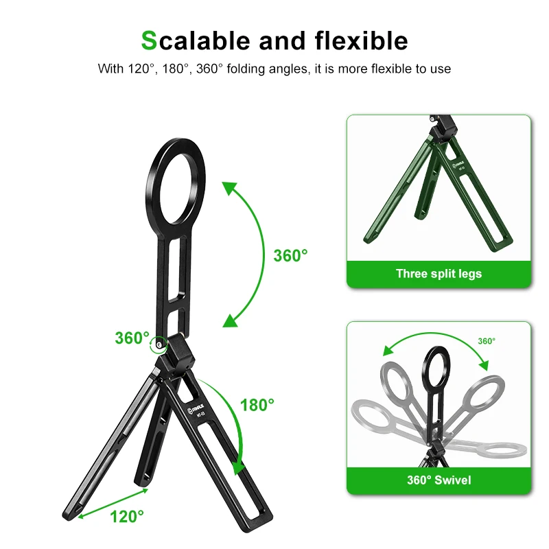 FANAUE Magnetic Pocket Phone Tripod Compatible with Magsafe iPhone Plus Pro Max Foldable Desktop Phone Mount Selfie Stick Handle