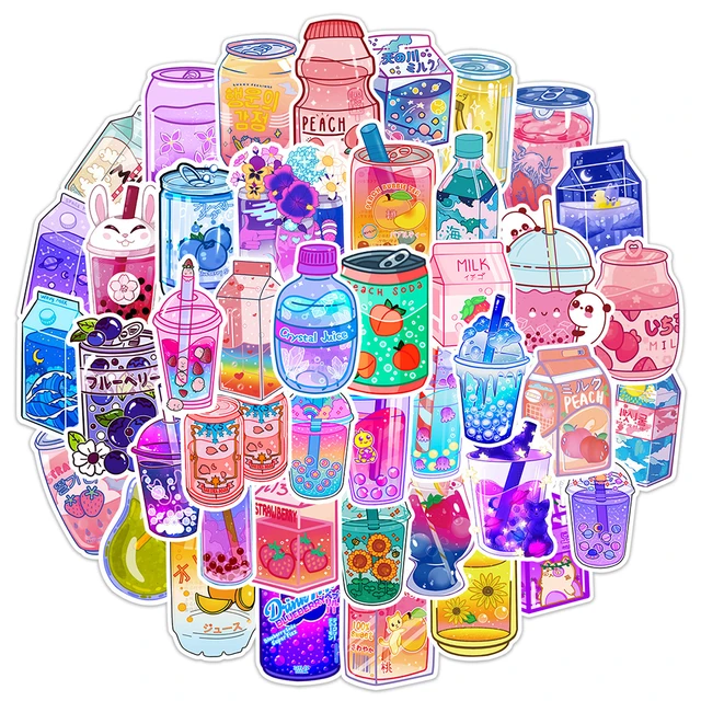 50pcs Kawaii Food Stickers for Kids Teens and Adults, Cute Snack Stickers  Decals for Journaling and Scrapbooking, Waterproof Vinyl Cartoon Stickers