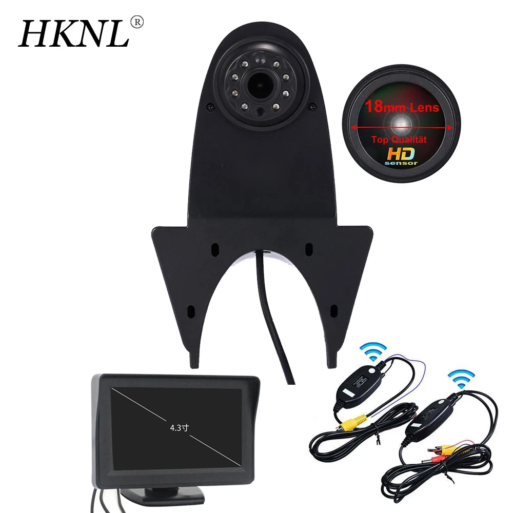 Hknl 18Mm Hd Lens Car Reverse Camera 4.3 "Monitor + 2.4Ghz Wireless Per Ford Tourneo Transit Connect Nissan Navara Renault Master