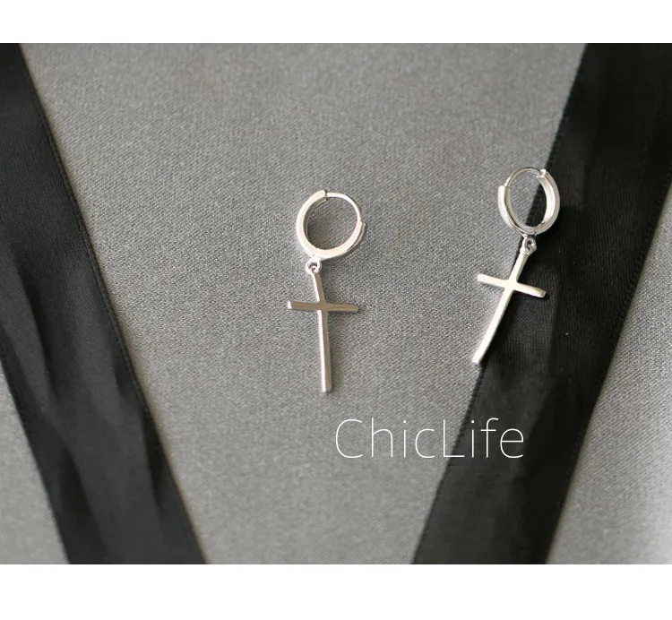 Neue Modische Einfache Kreuz-Ohrringe aus 925 Sterling Silber, Elegante und Beliebte Unisex-Ohrringe E029 – Detail 2
