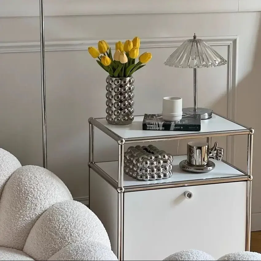 Metal Stainless Steel Bedroom Storage Bedside Cabinet Storage Living Room Sofa Side Cabinet Study Balcony Rack