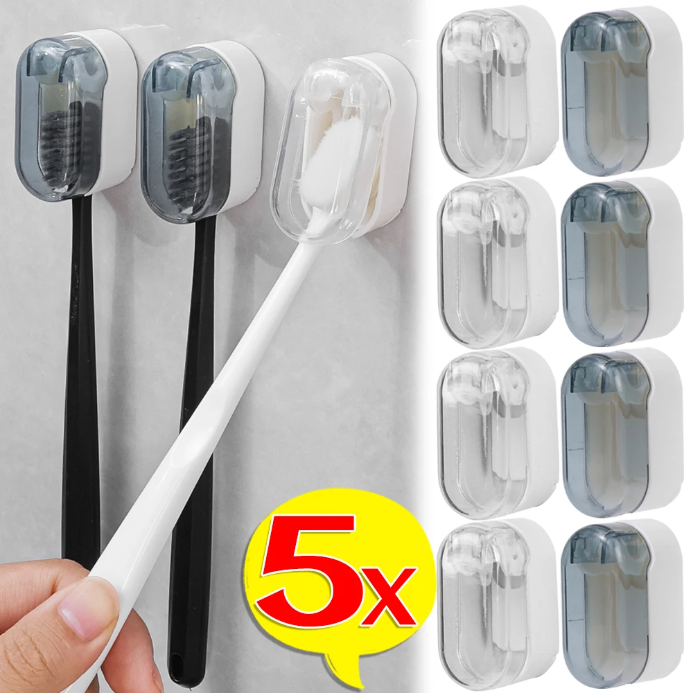 Toothbrush Holder 1-5Pcs Toothbrush Holders With Cover Punch-free Wall-mounted Self-adhesive Dust-free Bathroom Storage Racks