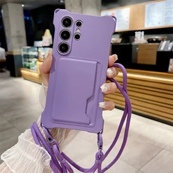 Silicone Crossbody Lanyard Wallet and Card Holder Case - Soft Cover - Galaxy A55 (PURPLE)