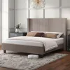 Queen Size Upholstered Platform Bed Frame, Wingback Bed with 50.8"Headboard, Corduroy,Solid Wood Leg,Noise Free,Taupe,Bed Frames 1