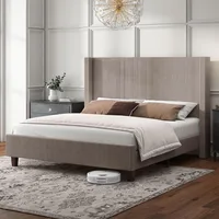 Queen Size Upholstered Platform Bed Frame, Wingback Bed with 50.8"Headboard, Corduroy,Solid Wood Leg,Noise Free,Taupe,Bed Frames 1
