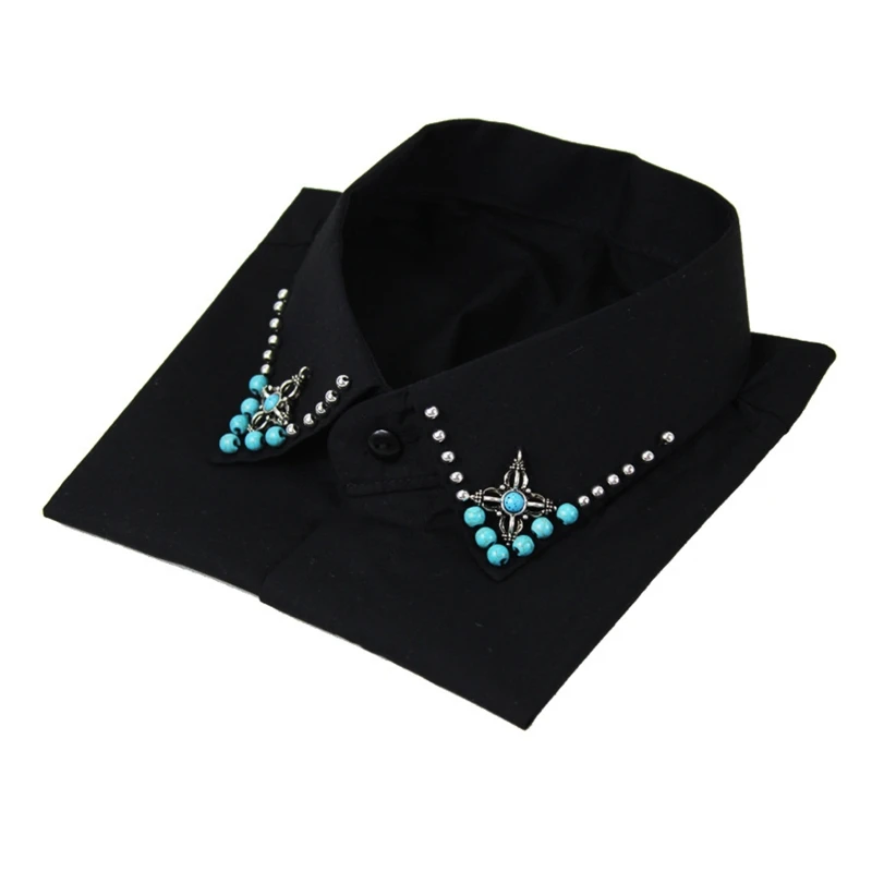 

Women Handmade Beading Turquoise Lapel Fake Collar Jewelry Half Shirt Dickey