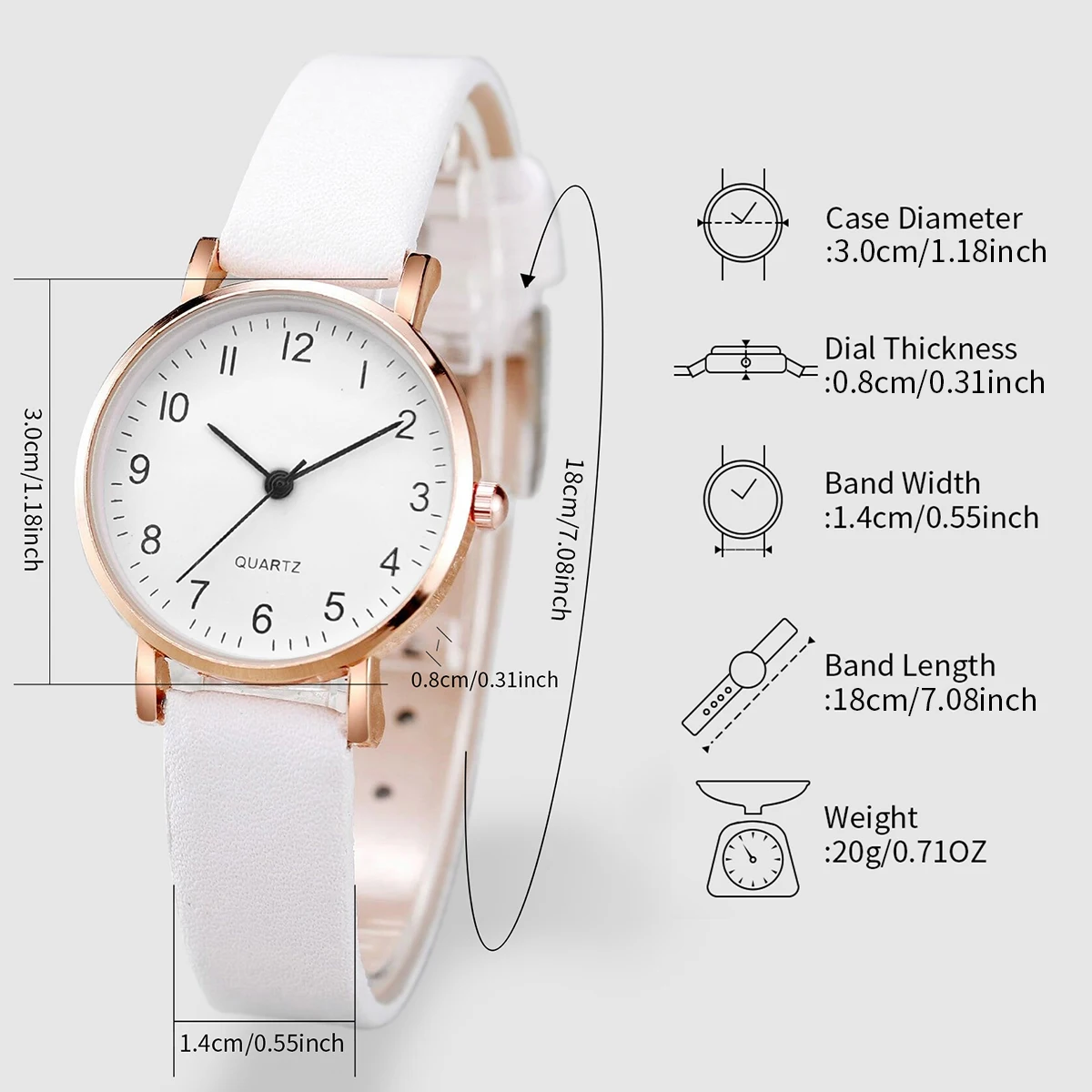 3pcs/set Women Leather Simple Quartz Watch with Number 8 Bracelet Necklace Set 5