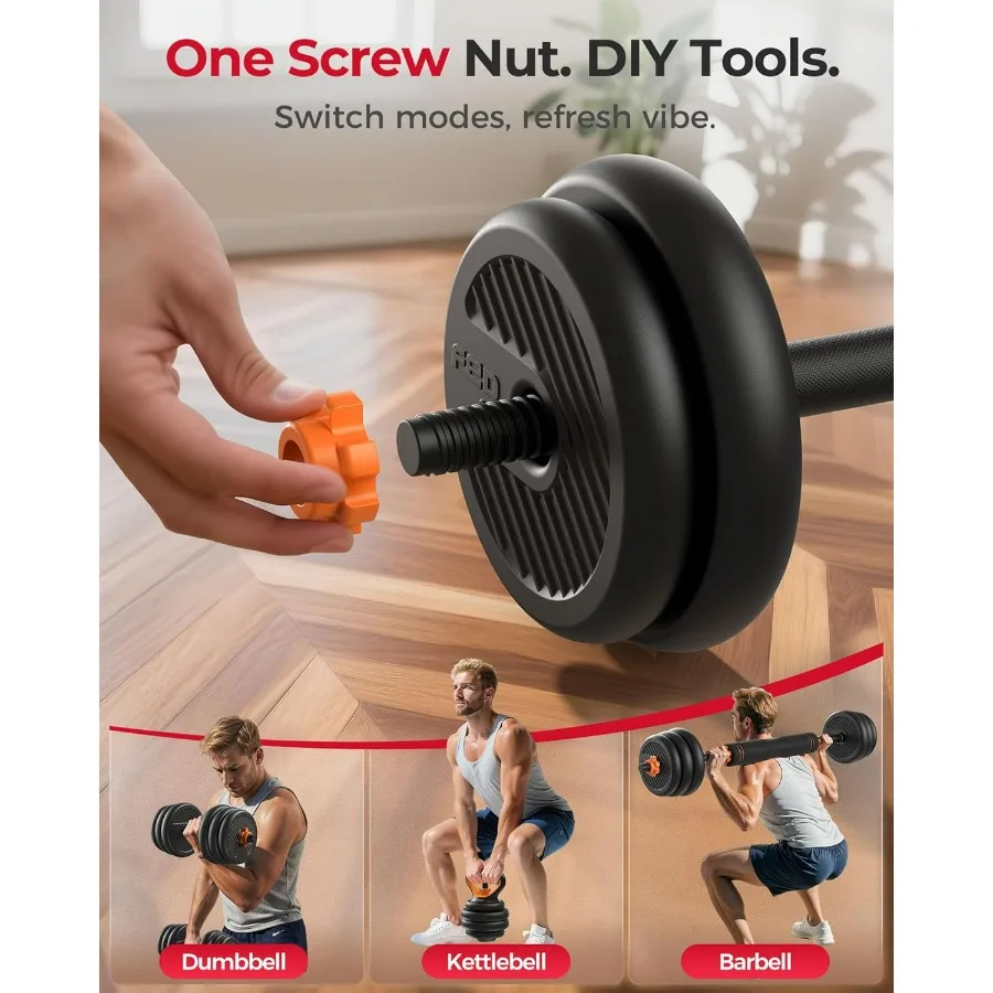 Adjustable Dumbbells, 30lbs Free Weight Set with Connector, 5 in1 Dumbbells Set Used as Barbell, Kettlebells, Push up Stand, Wei