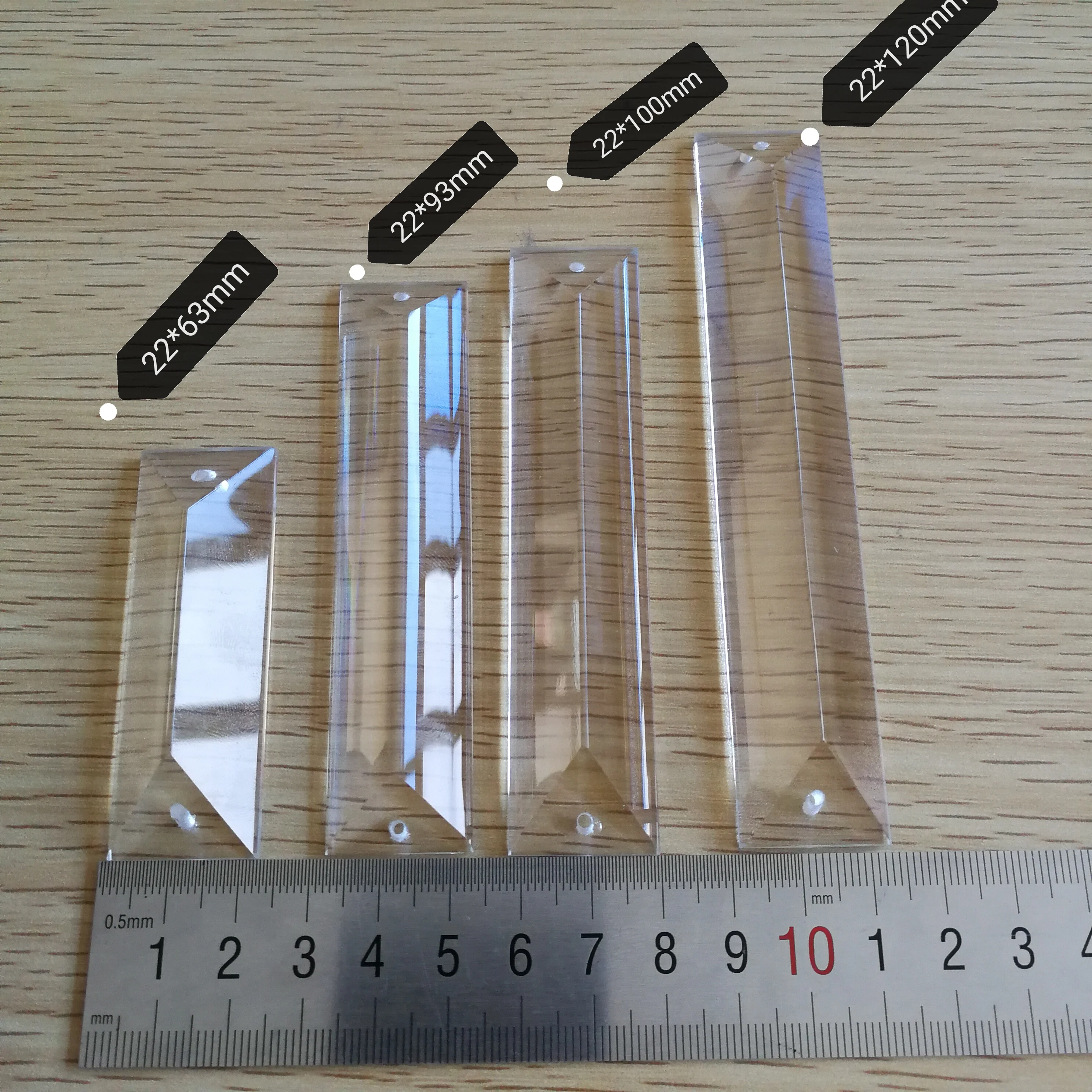 10Pcs 22mmx63mm-22mmx300mm Crystal Trimming Prism Transparent Color for SunCatcher Feng Shui Hanging On the Chandelier Decor