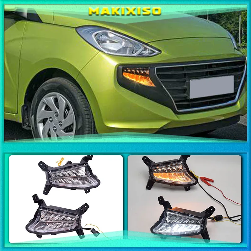 

1Pair LED fog lamp for Hyundai Santro 2018 2019 DRL Daytime Running Lights with Yellow Turn signal light drl