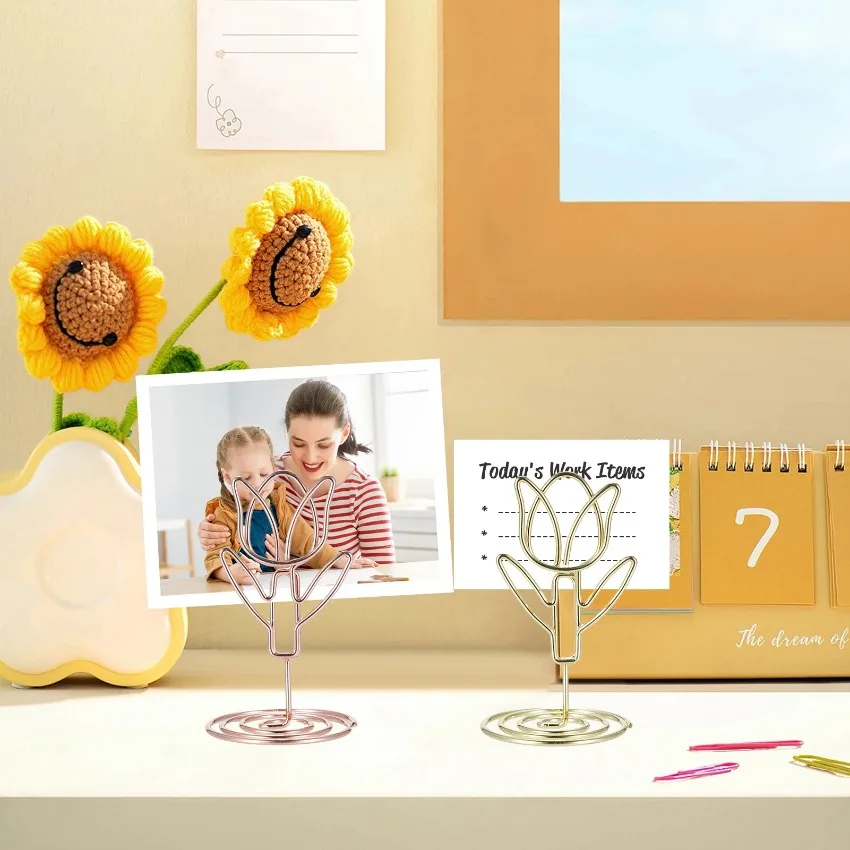 Description Picture 5 of item20Ps Table Number Holder Photo Clips Tulip Shaped Sign Stand Name Card for Centerpieces Wedding Birthday Party Home Decoration