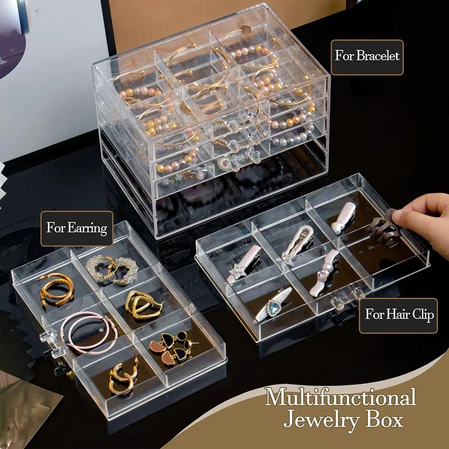 DIY Bracelet Case, Earring Case Large 30-grid Jewelry Clip Case, with 5 Drawers, Stackable Earring Bracelet Case 3