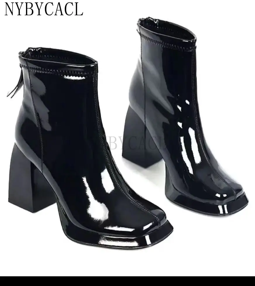 Boots New Women Autumn And Winter Fashion Sexy Square Heel Square Toe High (5cm-8cm) Zipper British Style Ankle Small size 34-39