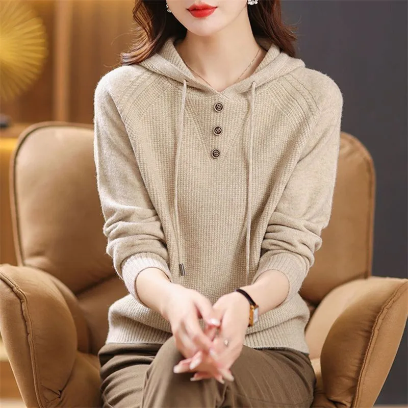 

New Hooded Women Sweater Crop Tops Casual Spring Autumn Knitwear Woman Clothing Ladies Pullovers Outside Wear Traf Mujer