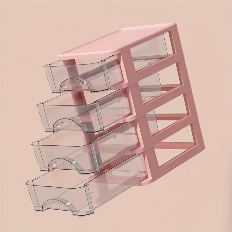 2/3/4 Layers Plastic Desktop Storage Box, Drawer Type Office Transparent Storage Cabinet, Cosmetics Finishing Storage Rack 5