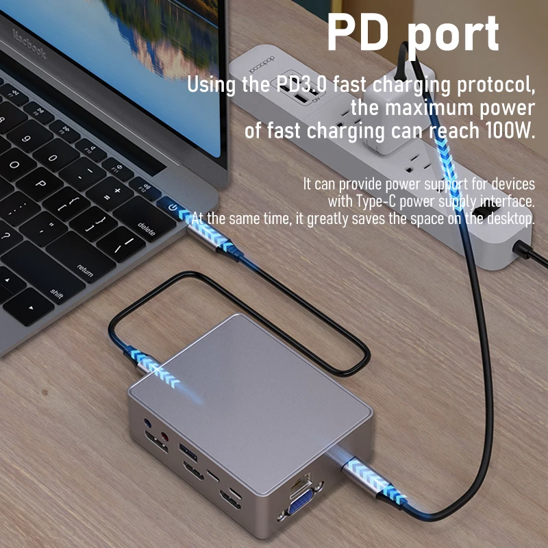 Usb c Hub Thunderbolt Dock hd tipo c Docking Station 2x Hdmi para Laptop Macbook Pro Macmini Hub Superfície Acessórios para pc 17 em pd - Imagem 6