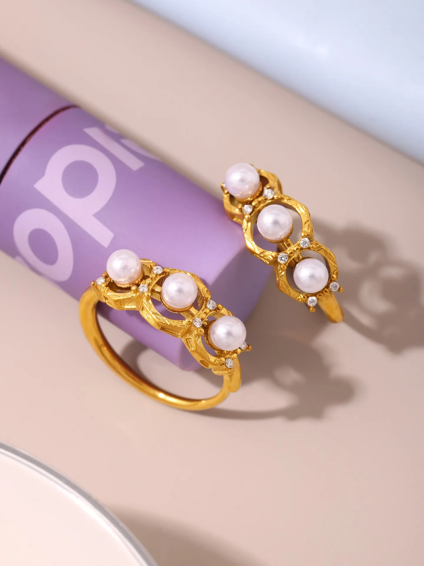 Nachahmung Perle Stern Anhänger Halskette Edelstahl Ring Set frauen Gold Farbe Silber Doppel Schichten Halskette Luxus Schmuck – Detail 15