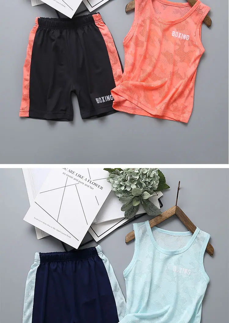 women's clothing sets	 Boys Vest Suit Summer Basketball Big Boy Quick-Drying Shorts Korean Version Children'S Mesh Sleeveless Baby Sports Handsome twin clothing sets	