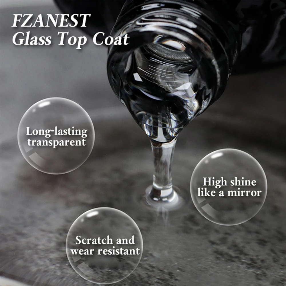 FZANEST Glass Top Coat New Arrival Glass Effect Top Coat no Wipe Base Coat UV Gel Cristal Finish Official Beauty Store 2