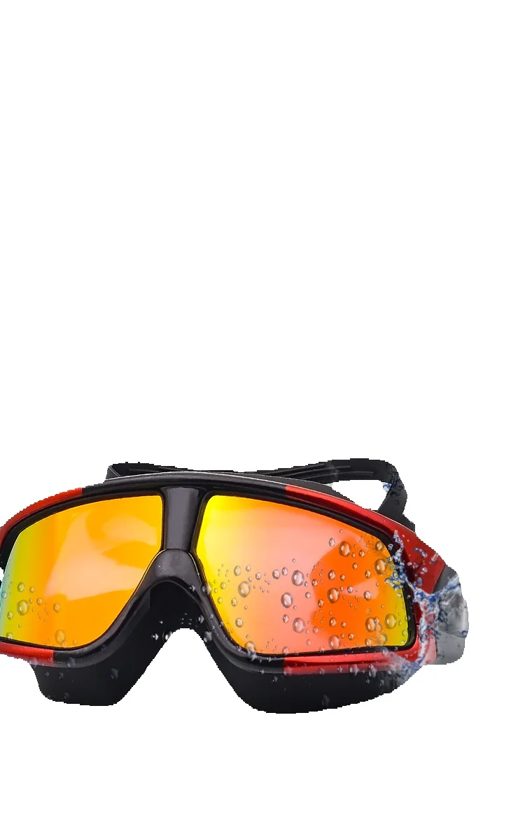 Adult waterproof fog swimming large frame comfortable silicone anti UV electroplated flat light diving goggles_voghion.com