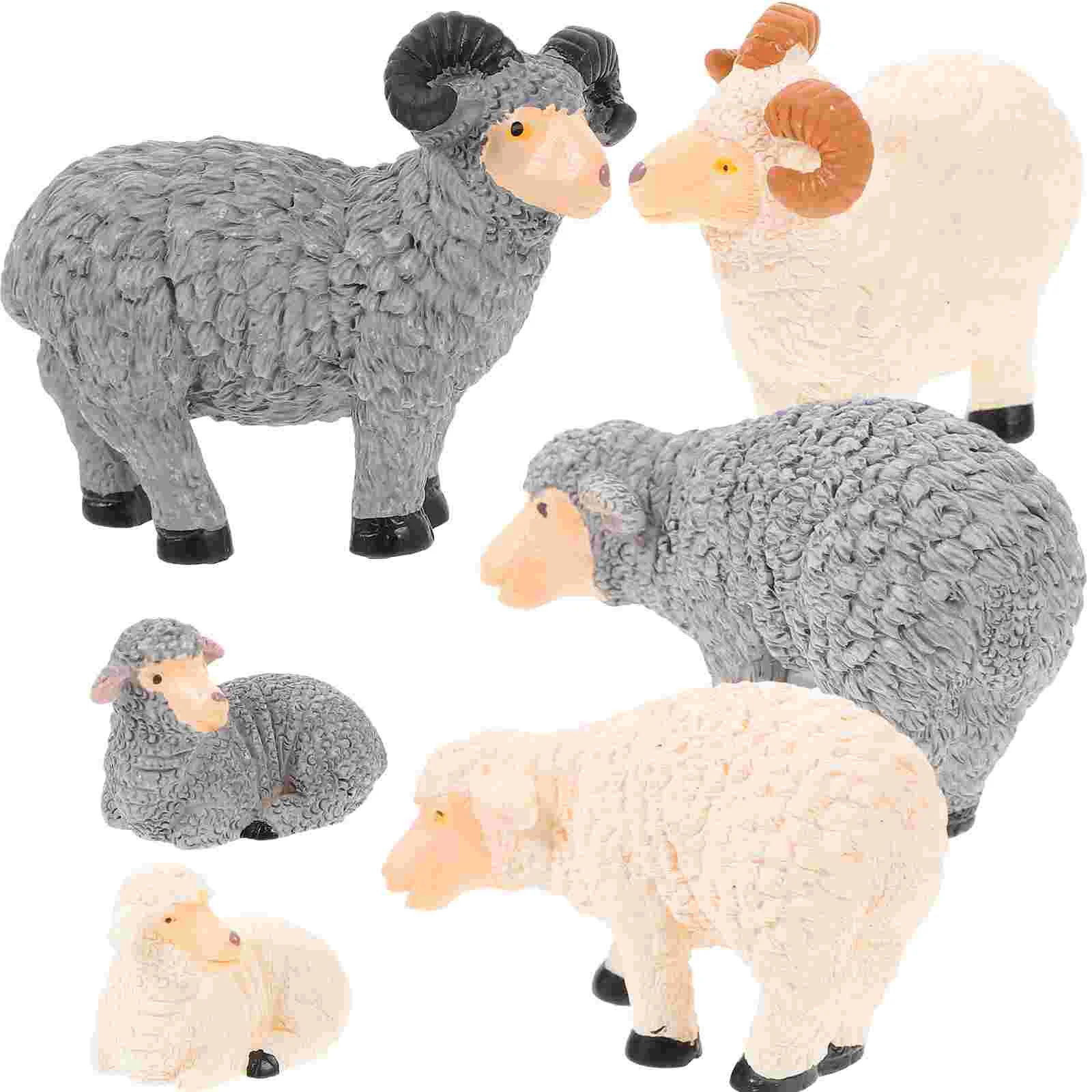 

6Pcs Resin Animal Figurines Mini Garden Sheep Toy Resin Sheep Figure Garden Decoration