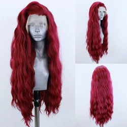 AIMEYA Long Brown Wavy Synthetic Lace Front Wig with Natural Hairline - 26inches (1557)