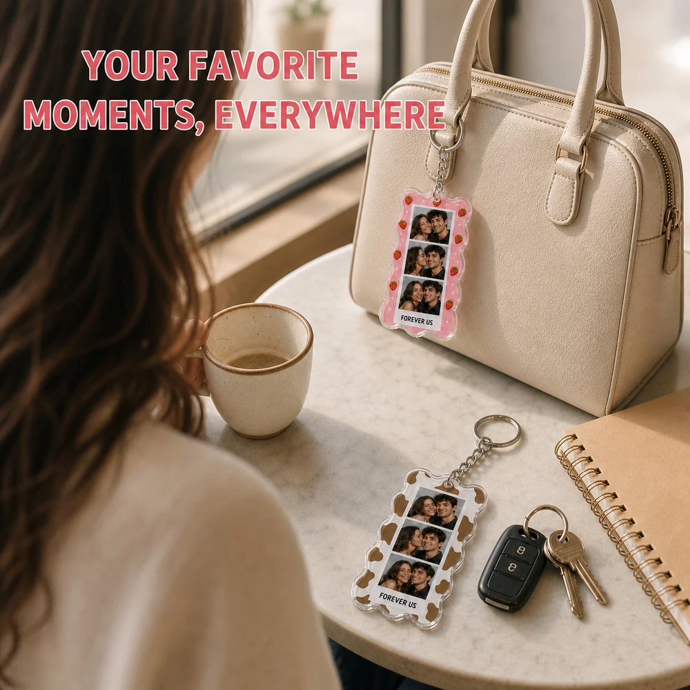 Personalized Photo Keychain with Custom Text - Unique Keepsake Gift