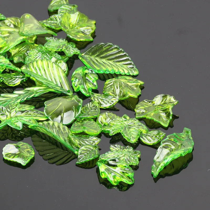 Green Plastic Leaf Charms Leaves Beads Pendants 30pcs/lot For Diy Necklace Bracelet Earrings Jewelry Making Handmade Crafts