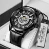 SKROX High Quality Luxury Skeleton Automatic Movement Elegant Men's Watch Mechanical Sapphire Glass Male Wrist Watches Leather 2