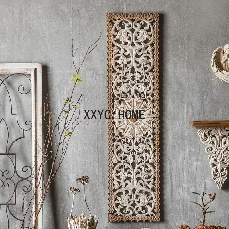 

French carved wooden wall decoration retro old wooden hollow wall hanging porch restaurant wall decoration pendant