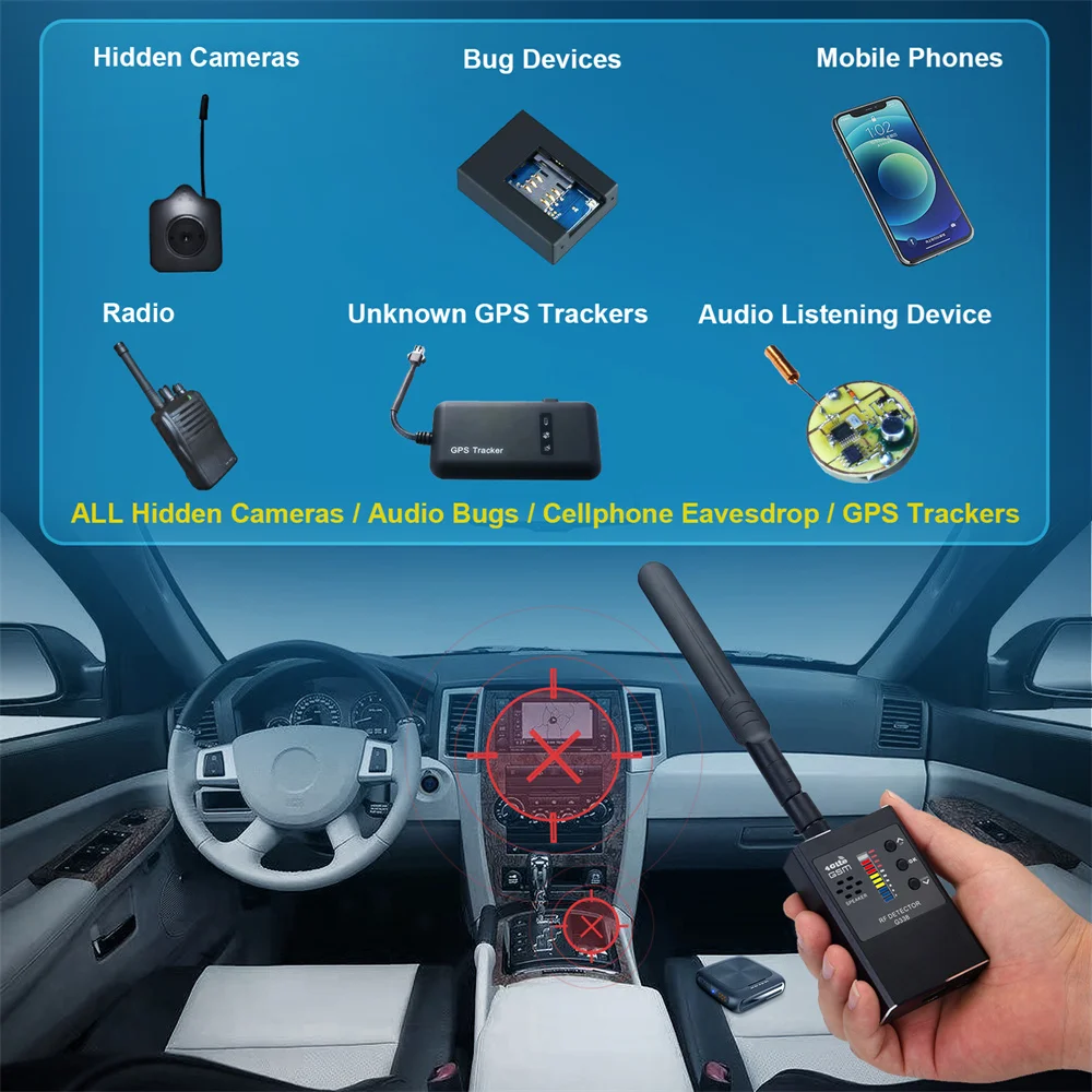 1MHz-8000GHz Anti-spy Detector Camera GSM Audio Bug Finder GPS Signal Lens RF Tracker Wireless Scanner G338