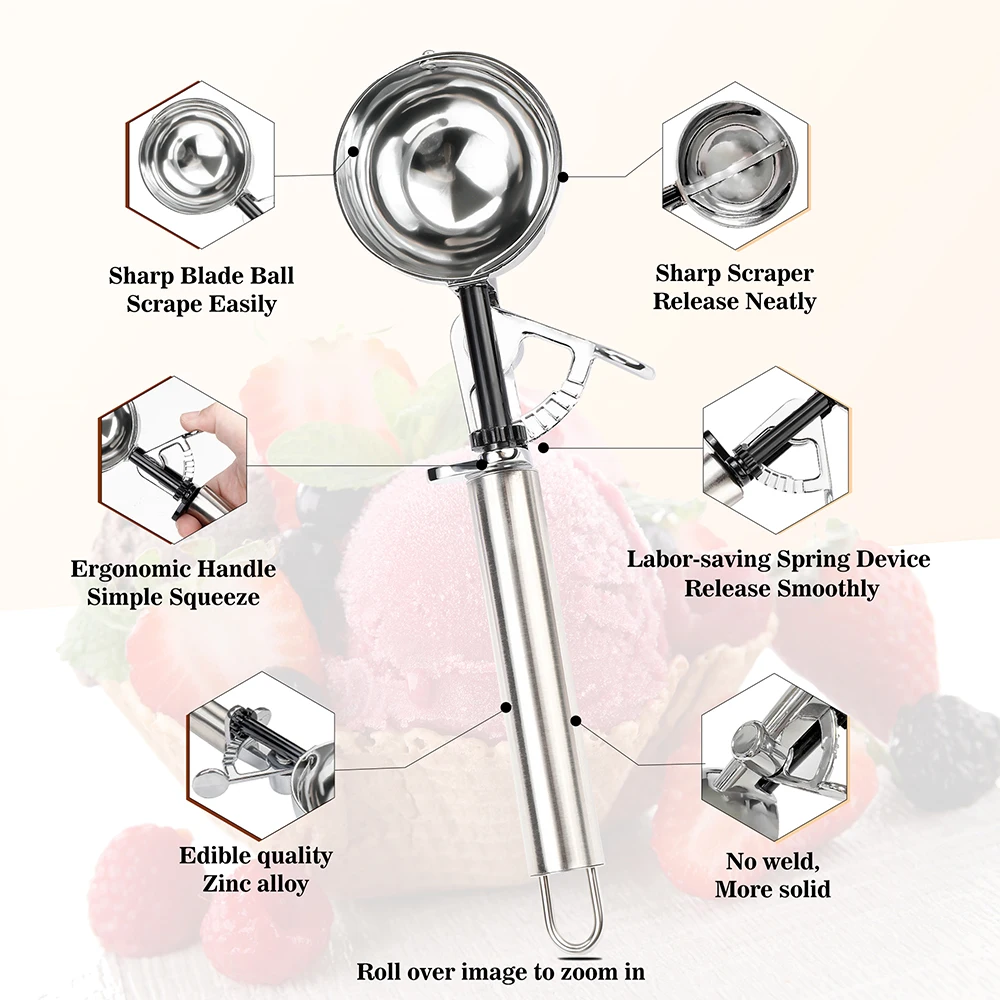 Premium Stainless Steel Ice Cream Scoop Set Multi-Function Kitchen Gadget Suitable For Ice Cream Fruit Cupcakes And Cookie Dough