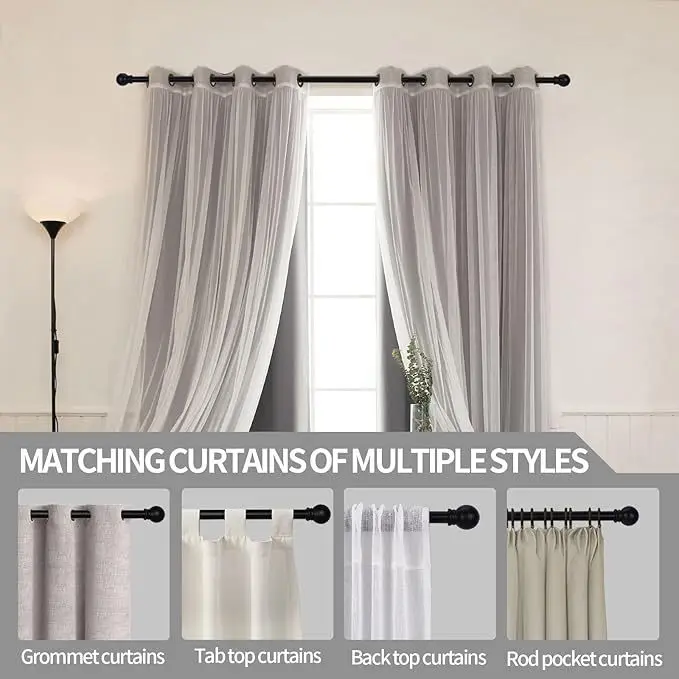 Thick Material Curtain Rods for Windows 5/8 Inch Decorative Curtain Rod Set White Splicing Duty Metal Rod with Brackets