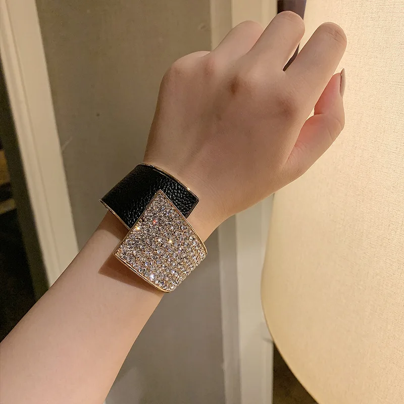 Metal Bracelet Fashion Geometric Cuff Spring Open Wide Leather Women Party Jewelry