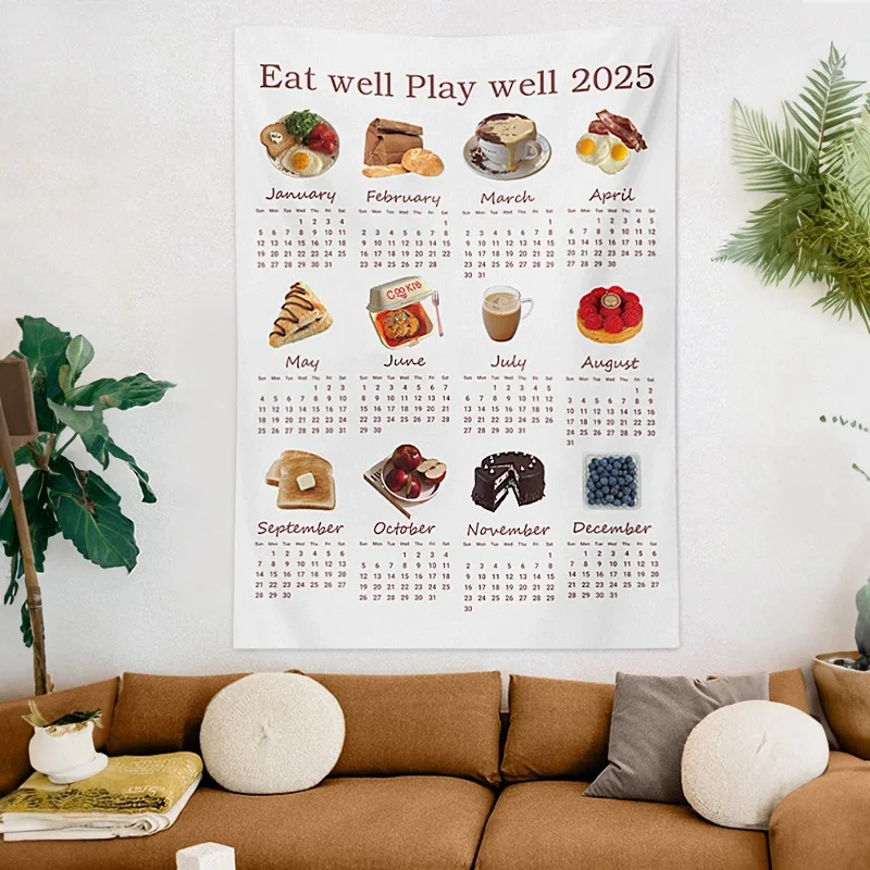 Small Tapestry 2025 Background Cloth Ins Desk Calendar Wall Hanging Student Girl Room Cute Cartoon Hanger Tapestries Decor 태피스트리