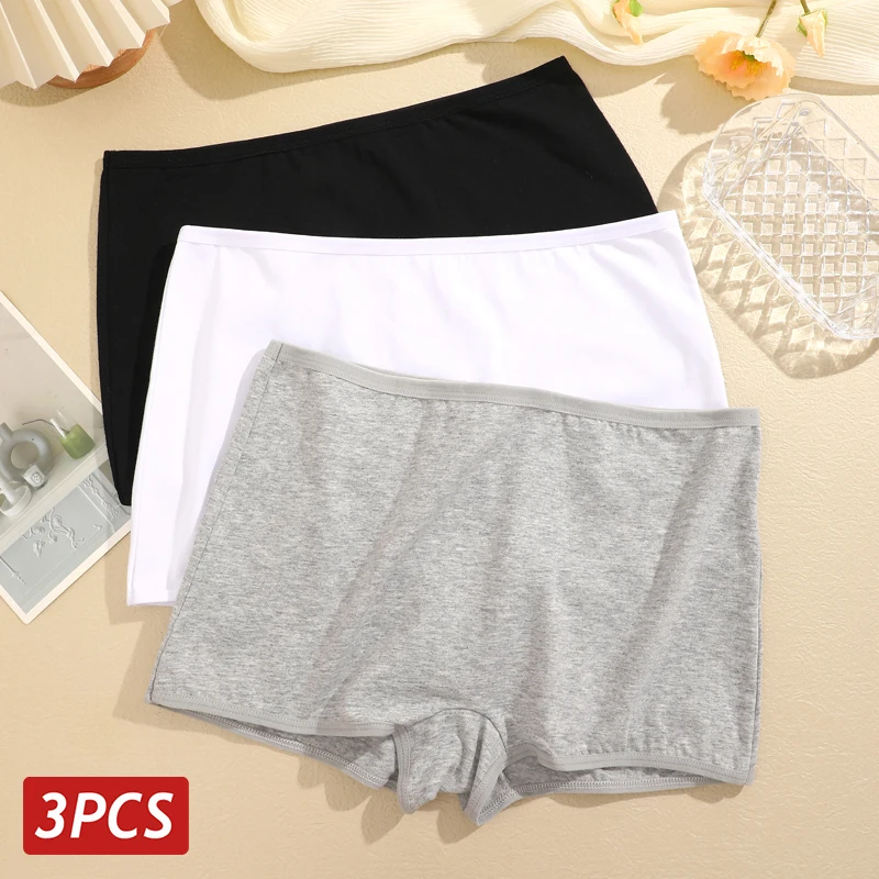 3PCS/Set Women Seamless Cotton Panties Mide Rise Boyshorts Breathable Underwear For Female Women's Solid Color Safty Pants Skirt seamless panties cotton panties safety pants women shorts underwear