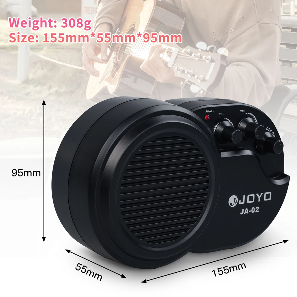 JA-02 Portable 3W Guitar Amplifier Volume & Tone Adjustment 3.5mm Headphone Jack