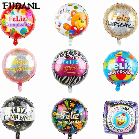 

10pcs 18 Inch Round Shape Spanish Feliz Cumpleanos Happy Birthday Decoration Mylar Foil Helium Balloons Party Supplies