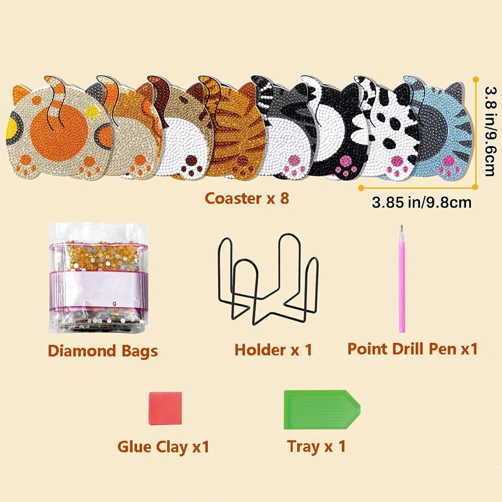 Kit Sottobicchieri Fai Da Te Con Diamanti – 8 Pezzi Rotondi, Motivi Floreali, Regalo Creativo Per Adulti