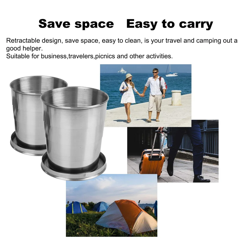 Portable Retractable Telescopic Collapsible Cups For Outdoor Travel With Keychain Stainless Steel Folding Cup Water Drinking Cup folding cup