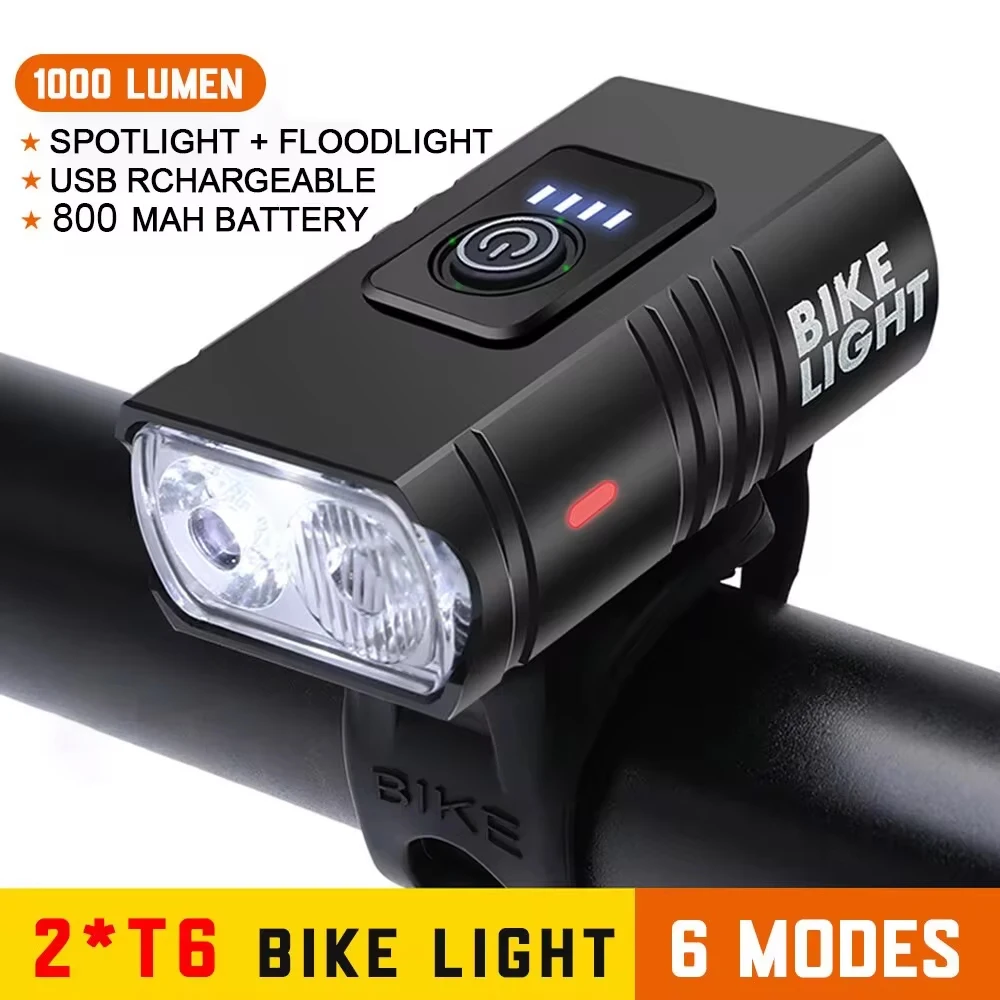 BK02 Luz de bicicleta recargable por USB T6 LED Luces de bicicleta 6 modos Linterna de bicicleta MTB Faro delantero de bicicleta para ciclismo Lámpara delantera de bicicleta