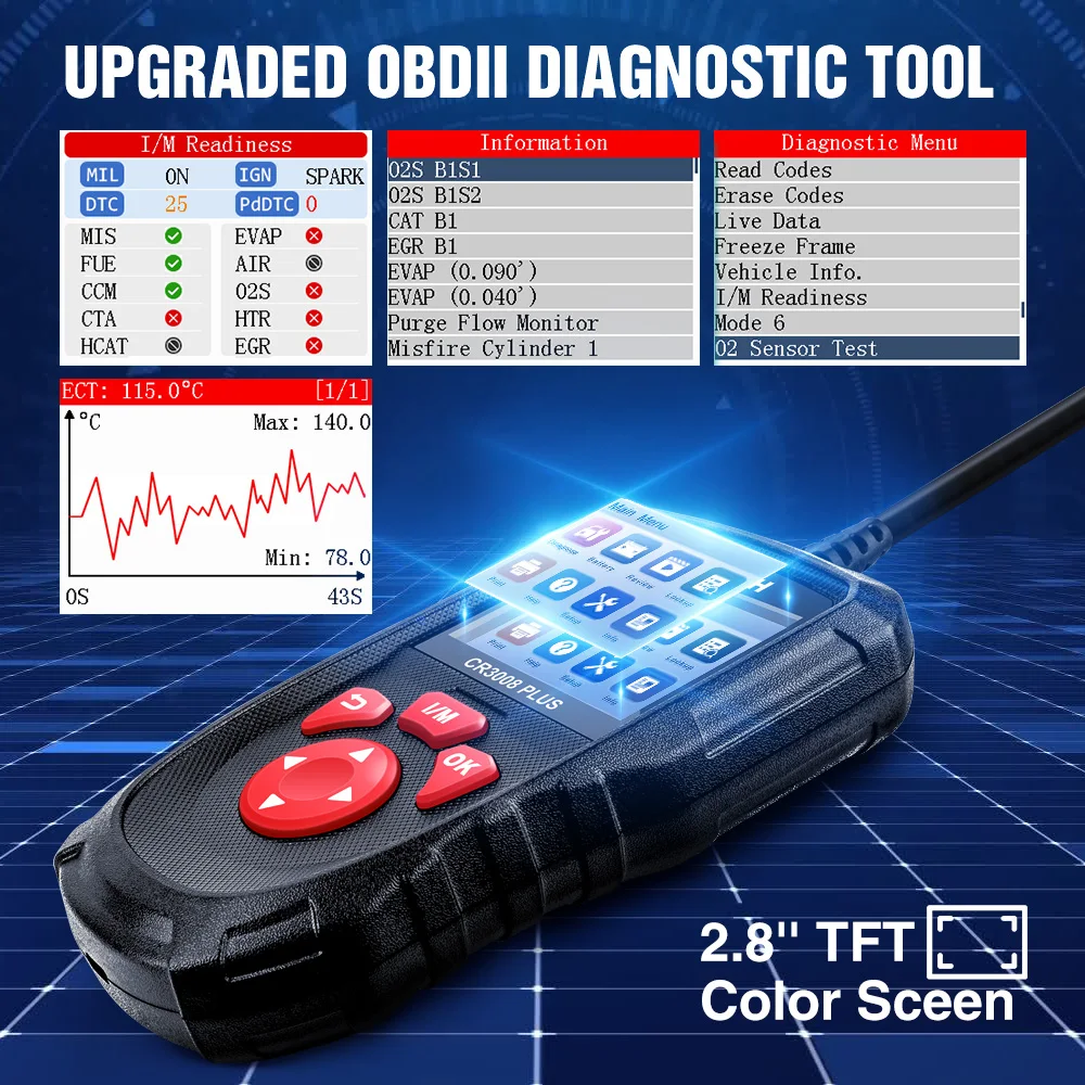 LAUNCH X431 CR3008 PLUS Full OBD2 Diagnostic Tools Car OBD OBD2 Automotive Scanner Check Engine Battery Free Update Online 3