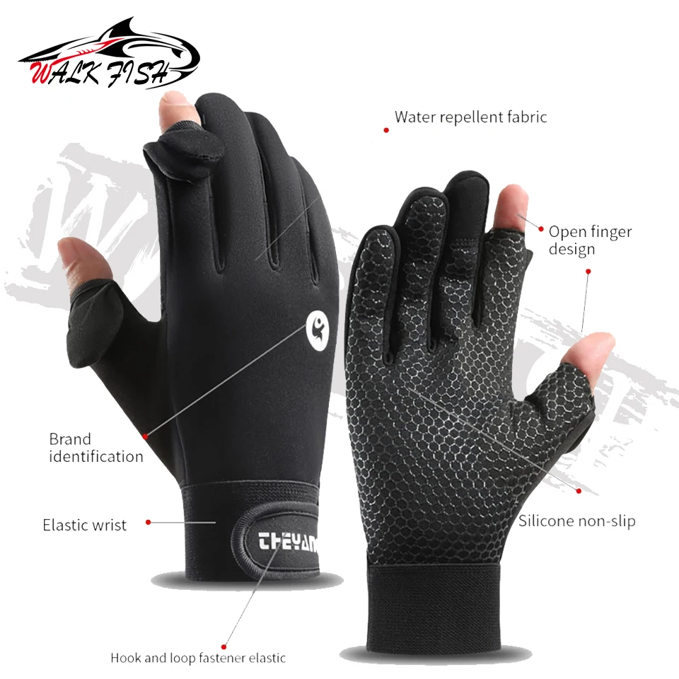 WALK FISH Warmth Fishing Gloves Waterproof Anti Slip Windproof Fleece Full Finger Touch Screen Bicycle Motorcycle Gloves Unisex