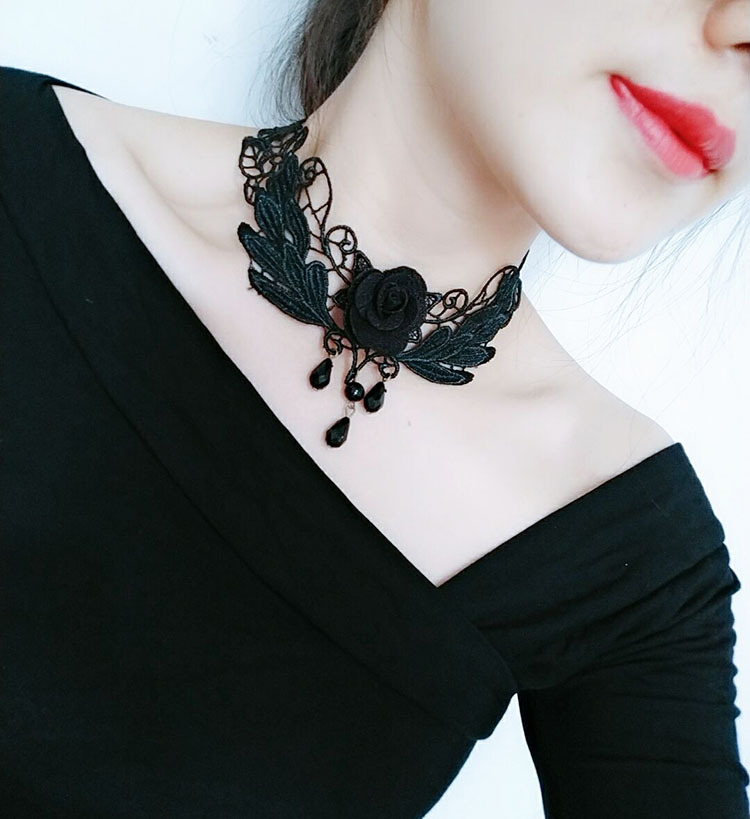 Punk Lolita Gothic jewelry For Girls Vintage Girl Black Lace Choker Necklace For Women Grunge Neck Chain Collarbone Necklaces